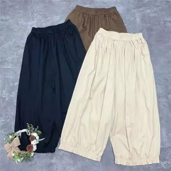 Johnature японские стираные хлопковые шаровары в стиле ретро, свободные универсальные укороченные повседневные простые летние брюки с эластичной резинкой на талии