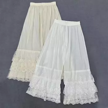 Johnature японские тонкие леггинсы, свободные женские брюки, повседневные кружевные широкие брюки с эластичной резинкой на талии, весна-лето One Size слоновая кость