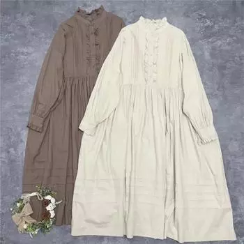 Johnature японские весенние плиссированные лесные платья повседневное хлопковое свободное свободное простое женское платье в стиле ретро с оборками One Size хаки