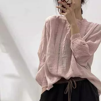 Johnature японские винтажные французские рубашки женские летние кружевные лоскутные легкие повседневные топы One Size слоновая кость