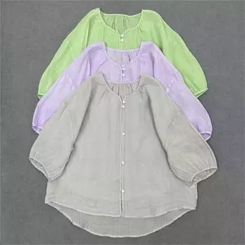 Johnature японский легкий универсальный мягкий чистый топ летние тонкие винтажные солнцезащитные нестандартные свободные женские рубашки One Size зелёный