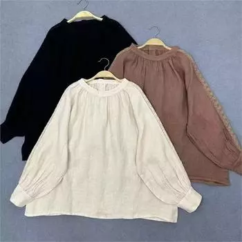 Johnature японский винтажный круглый вырез в стиле пэчворк кружевной пуловер женская весенняя свободная универсальная повседневная рубашка