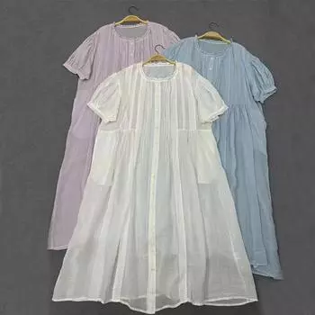 Johnature японское кружевное тонкое солнцезащитное платье с воротником из грибка, женское летнее свободное прозрачное платье (Без подкладки) One Size светло-фиолетовый