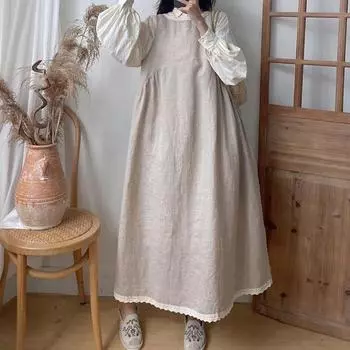 Johnature японское льняное лоскутное кружевное платье без рукавов для женщин, летние винтажные универсальные свободные платья