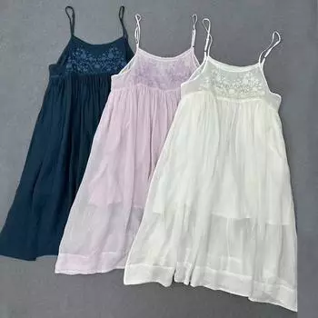 Johnature японское лесное платье для девочек с вышивкой и кружевной отделкой, многослойное платье-комбинация, летнее универсальное свободное женское платье One Size синий