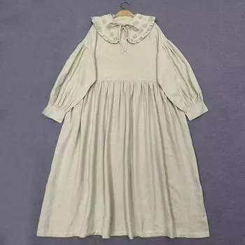 Johnature японское платье женская весенняя одежда с воротником лотоса сплошной цвет повседневные простые свободные женские платья