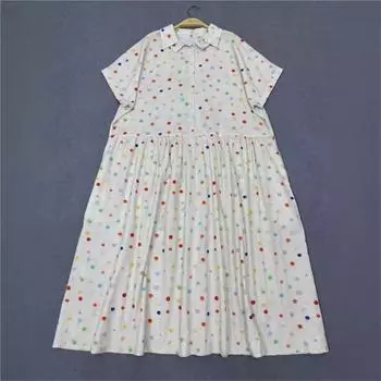 Johnature японское повседневное хлопковое многоцветное свободное платье в горошек с воротником Mori ретро свободное платье женское лето