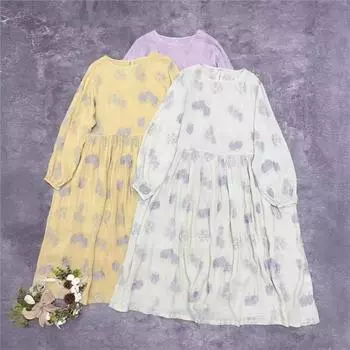 Johnature японское трехцветное платье с вышивкой, свободные весенне-летние тонкие повседневные женские платья с вышивкой One Size жёлтый