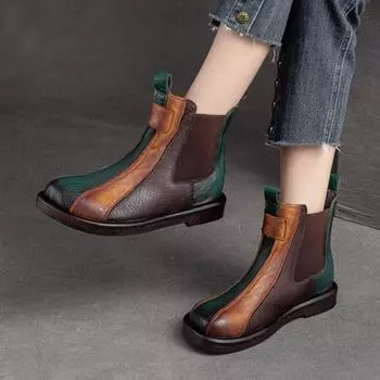 Johnature, разноцветные полусапоги на плоской подошве, удобная универсальная женская обувь из натуральной кожи в стиле ретро