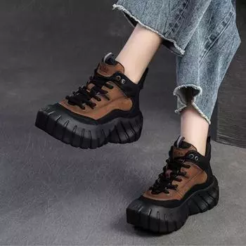 Johnature Разноцветные туфли на плоской платформе в стиле ретро из натуральной кожи, универсальные женские туфли на толстой подошве 35 бежевый