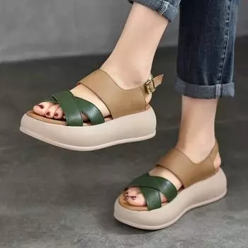 Johnature, разноцветные удобные сандалии на толстой подошве, повседневные универсальные женские туфли на платформе из натуральной кожи