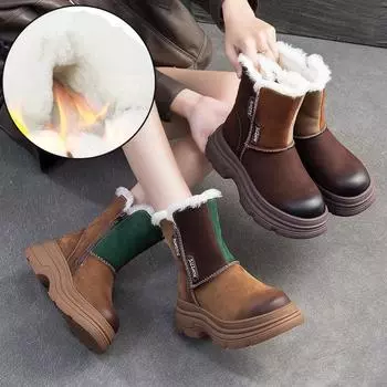 Johnature Разноцветные зимние ботинки Теплые шерстяные сапоги на толстой подошве в стиле ретро до середины голени Удобная женская обувь 35 хаки