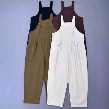 Johnature Ретро-боди-карго с нагрудником, женские осенние повседневные удобные свободные прямые безрукавные простые комбинезоны One Size чёрный