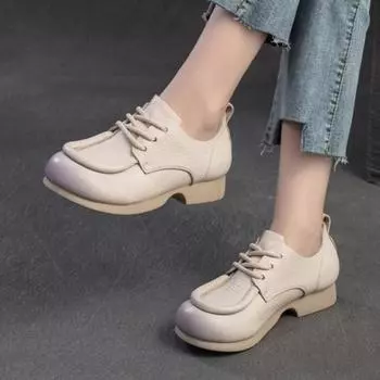 Johnature Retro Commuting Удобные универсальные женские туфли из натуральной кожи Повседневные туфли-лодочки на шнуровке 38 темно-коричневого