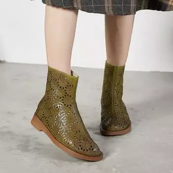 Johnature Ретро дышащие открытые летние ботинки из натуральной кожи Сандалии с круглым носком Женская обувь ручной работы
