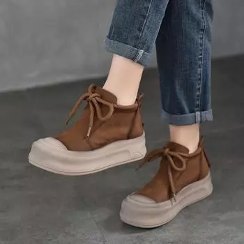 Johnature Retro Genuine Leather Short Boots Thick Soled Boots Women s Flat Platform Shoes