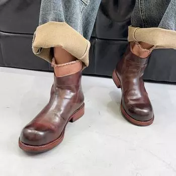 Johnature Retro High Quality Short Boots British Style Genuine Leather Versatile Women s Short Boots 35 чёрный