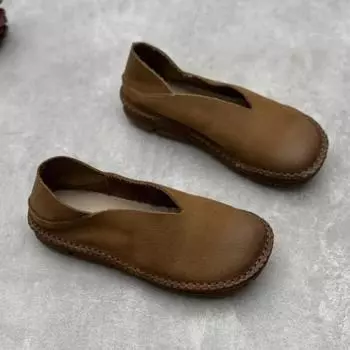 Johnature Ретро Лоферы из натуральной кожи на плоской подошве Повседневная универсальная женская обувь без шнуровки ручной работы из мягкой воловьей кожи 35 темный сиена жженая