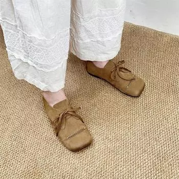 Johnature Ретро-лоферы из натуральной кожи, мягкая подошва, женские туфли на плоской подошве, универсальные, с квадратным носком, удобные, со шнуровкой 35 хаки
