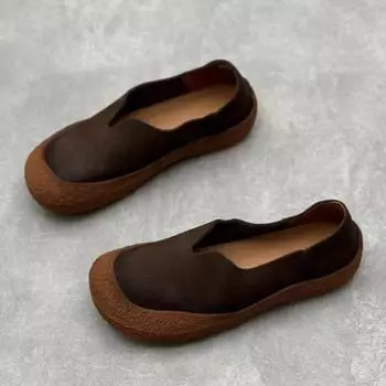 Johnature Ретро Лоферы ручной работы из натуральной кожи Туфли на плоской подошве Повседневная универсальная женская обувь без шнуровки из мягкой воловьей кожи 35 кофейный