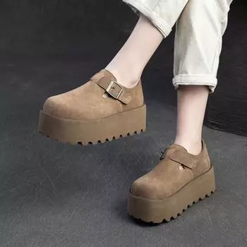 Johnature Ретро Лоферы Толстая Подошва Повседневная Универсальная Женская Обувь Плоская Платформа Увеличивающая Рост 35 верблюд