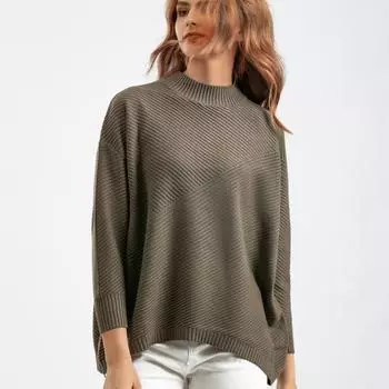 Johnature Retro Loose Autumn Winter Long Sleeve Top Solid Color Pullover Knit Women Half Turtleneck Base Layer Sweaters One Size темно серый