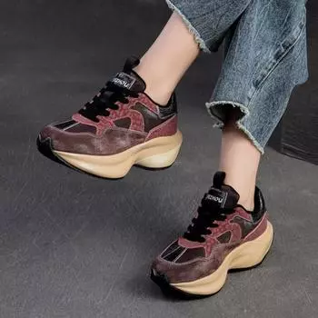 Johnature Ретро Модные Универсальные Натуральная Кожа Толстая Подошва Спортивные Модные Женские Туфли 36 бежевый