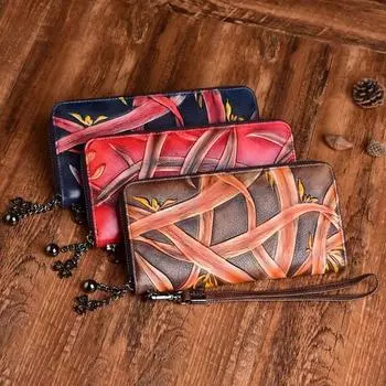 Johnature Ретро Натуральная кожа Длинный кошелек с принтом Мягкая воловья кожа Женский большой клатч-кошелек с держателем для карт Кошелек для телефона