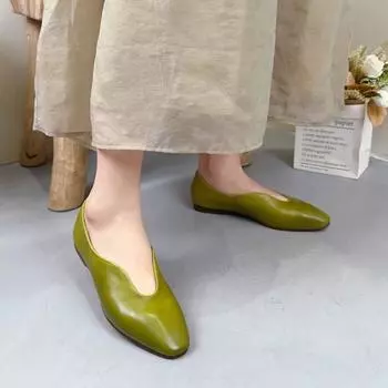 Johnature Retro Натуральная кожа Небольшие туфли на плоской подошве Универсальные однотонные женские туфли без застежек на мягкой подошве 36 чёрный