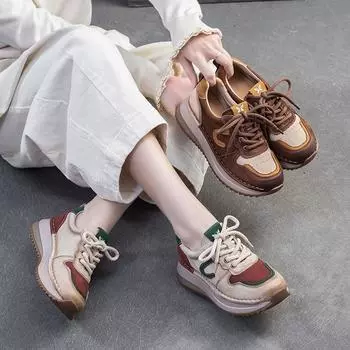 Johnature Retro разноцветные туфли из натуральной кожи для спорта и отдыха, удобные женские туфли на мягкой подошве 35 бежевый