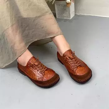 Туфли Johnature Retro с круглым носком и мягкой подошвой, без застежек, из натуральной кожи, удобные, универсальные, женские 38 коричневый