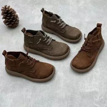 Johnature Ретро ручной работы из натуральной кожи короткие сапоги с круглым носком и эластичной резинкой женские туфли без застежек 35 серый