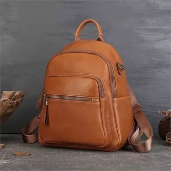 Johnature Ретро-рюкзак из натуральной кожи для женщин, дорожная сумка для отдыха, универсальная, большой емкости, однотонная сумка из коровьей кожи чёрный