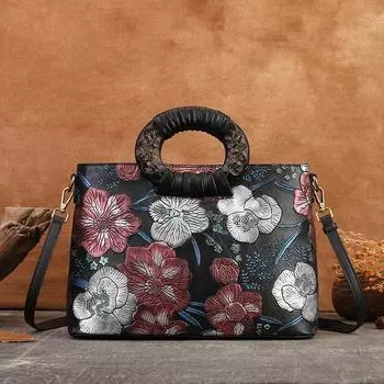 Johnature ретро с тиснением большая вместительная женская сумка-тоут для отдыха ручной работы с цветочным принтом сумки на плечо универсальная женская сумка серебряный