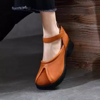 Johnature Ретро сандалии на толстой подошве с круглым носком, однотонная универсальная женская обувь из натуральной кожи в римском стиле 34 чёрный