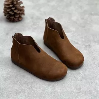 Johnature/Ретро-сапоги из натуральной кожи ручной работы на плоской подошве, повседневная универсальная женская обувь на мягкой подошве с круглым носком 35 серый