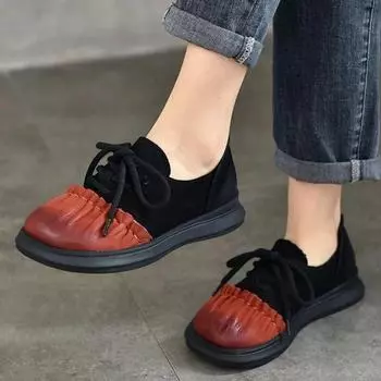 Johnature Ретро туфли на мягкой подошве на плоской подошве со шнуровкой, разноцветные женские туфли из натуральной кожи с круглым носком 35 красный