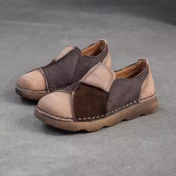 Johnature Ретро Туфли на плоской подошве смешанных цветов из натуральной кожи, удобные, с круглым носком, женские слипоны 35 хаки