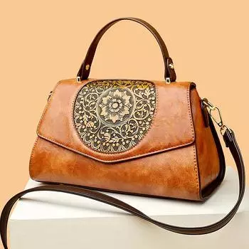 Женская сумка Johnature Retro в китайском стиле с тиснением, универсальная сумка через плечо бежевый