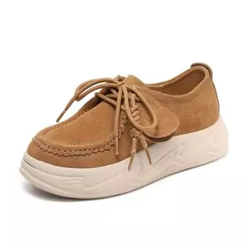Johnature Ретро замшевые женские повседневные туфли на шнуровке на толстой подошве из натуральной кожи, универсальные туфли на плоской платформе 34 верблюд
