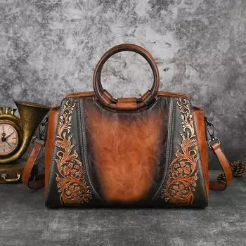 Johnature Роскошная большая вместительная сумка из тисненой кожи ручной работы для женщин Универсальные сумки через плечо и через плечо бежевый