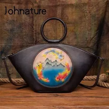 Johnature Роскошные сумки из натуральной кожи, женские сумки, дизайнерские винтажные женские сумки первого слоя из воловьей кожи, сумки на плечо коричневый