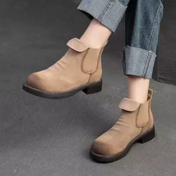 Johnature Круглый носок из натуральной кожи короткие сапоги в стиле ретро матовые сапоги женские туфли 35 абрикосовый