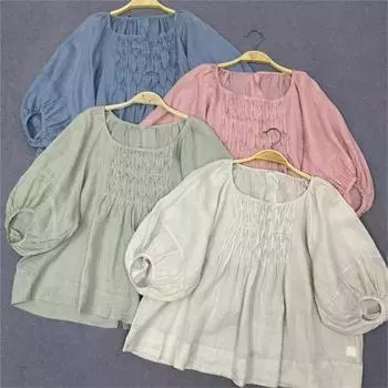 Johnature с длинными рукавами и круглым вырезом, плиссированные японские рубашки, женские летние корейские рубашки с короткими рукавами нерегулярной формы