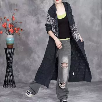 Johnature С капюшоном, сращивание, длинные рукава, винтажный стиль, женская зимняя мода, китайский стиль, повседневные ретро-пальто One Size кофейный