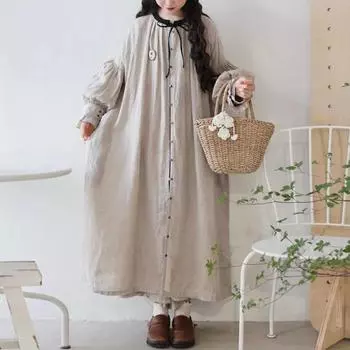 Johnature с круглым вырезом в стиле пэчворк, винтажные женские платья с рукавами-фонариками, осенне-зимнее японское свободное универсальное платье