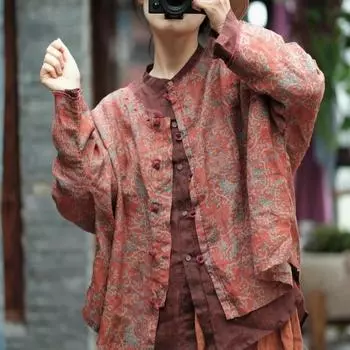 Johnature с круглым вырезом, винтажная рубашка с длинными рукавами и принтом, весна-лето, женская однобортная свободная повседневная рубашка One Size