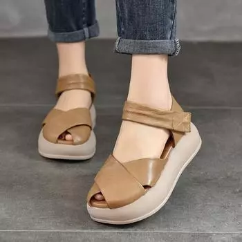 Johnature Сандалии из натуральной кожи на толстой подошве Женские туфли на платформе с открытым носком и мягкой подошвой