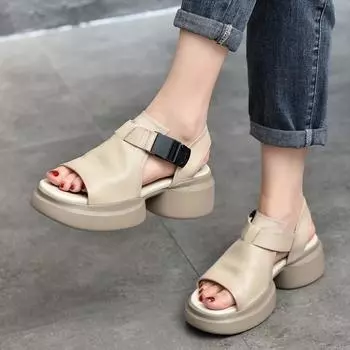 Johnature сандалии из натуральной кожи с открытым носком на толстой подошве, женские универсальные дышащие туфли в стиле ретро в стиле ретро