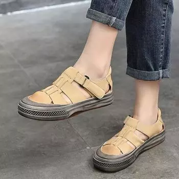 Johnature сандалии на плоской подошве из натуральной кожи с мягкой подошвой, повседневная обувь, женские удобные дышащие сандалии с круглым носком